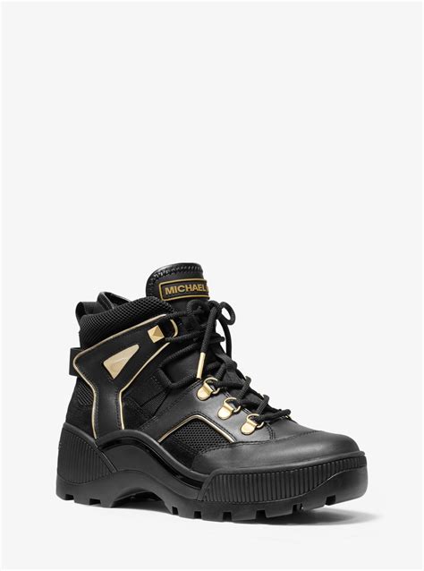 Michael Kors Brooke Metallic Leather And Scuba Boot In Gold